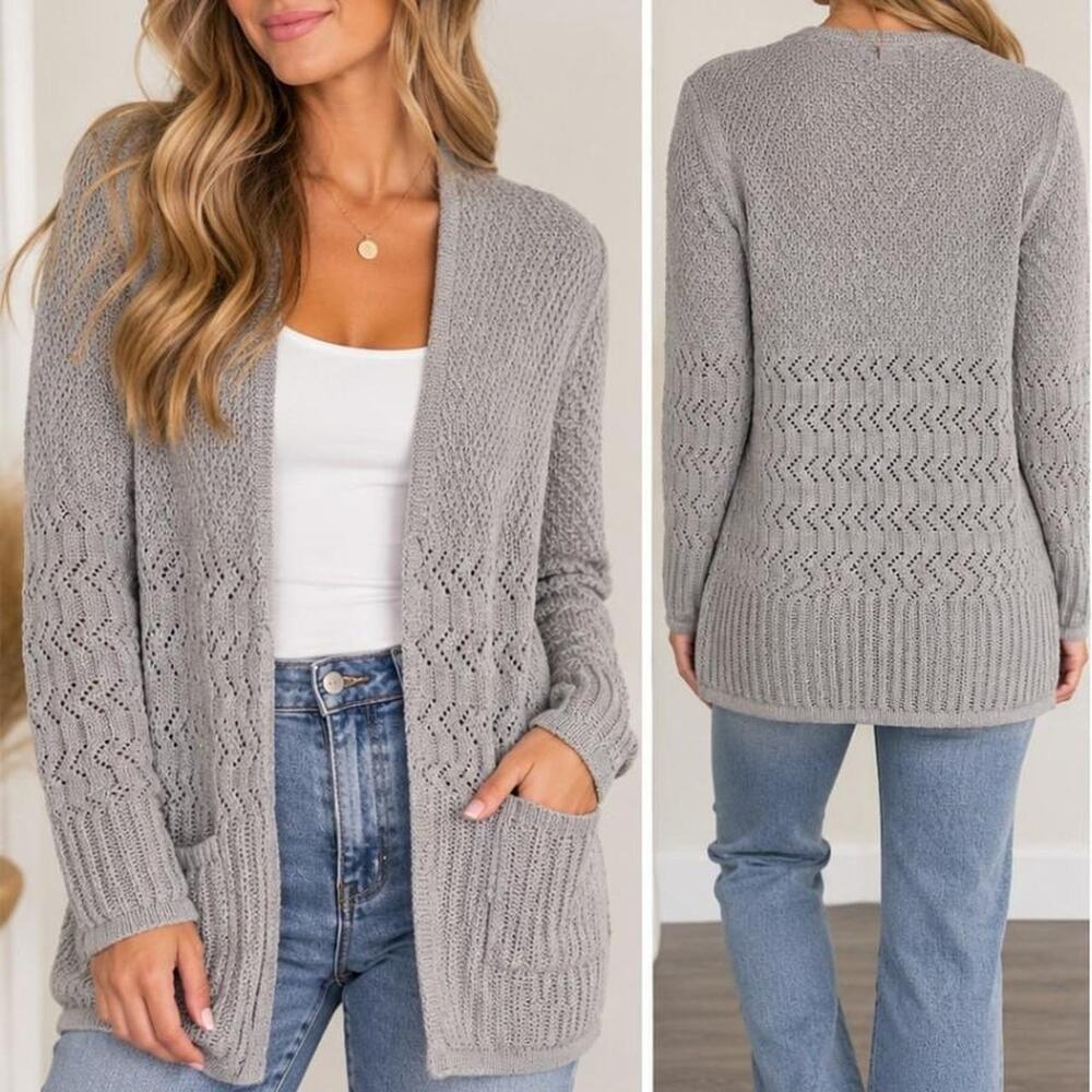 Belldini Gray Open-Front Knit Cardigan – Size M